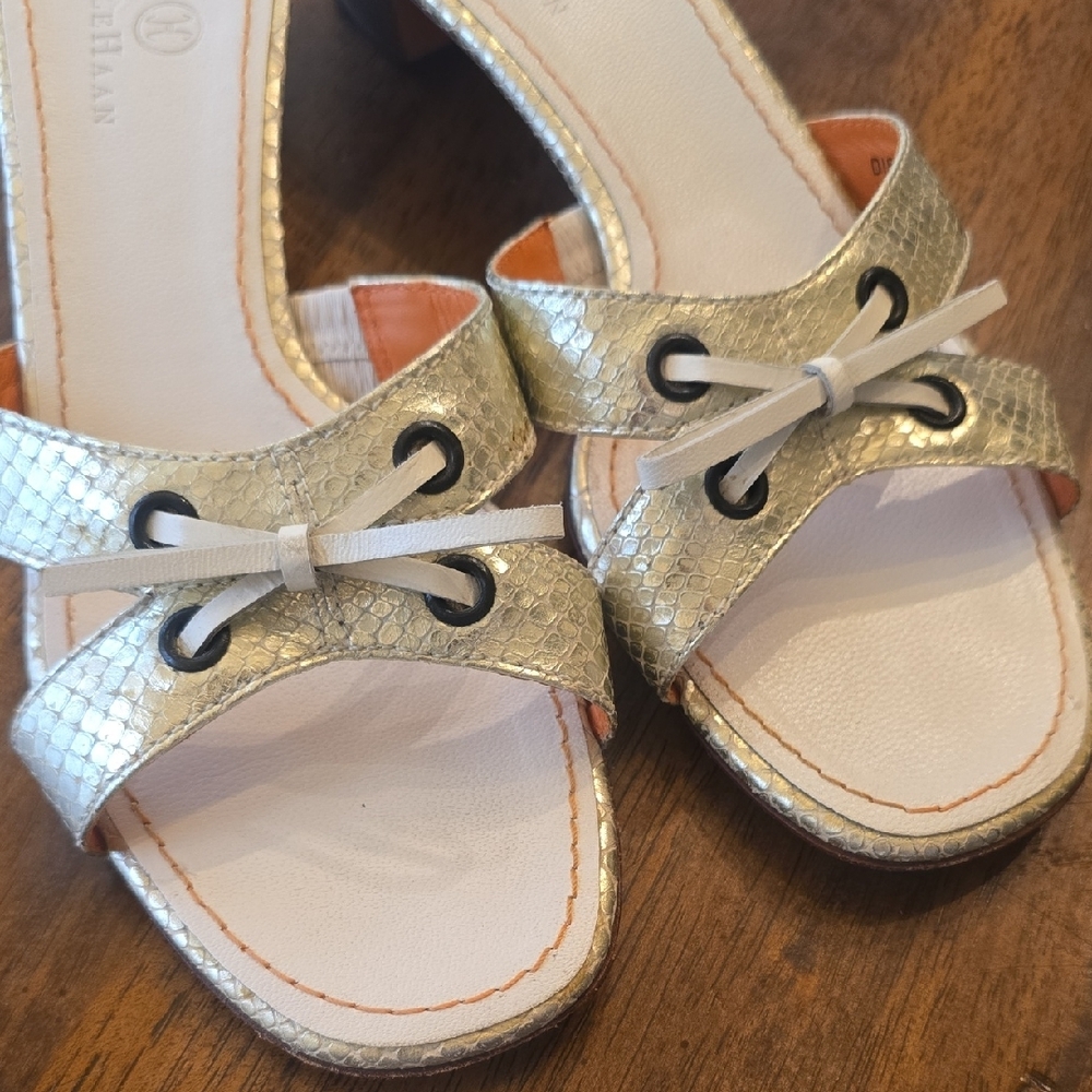 Cole Haan Gold Snake Skin Mule Heels 8.5